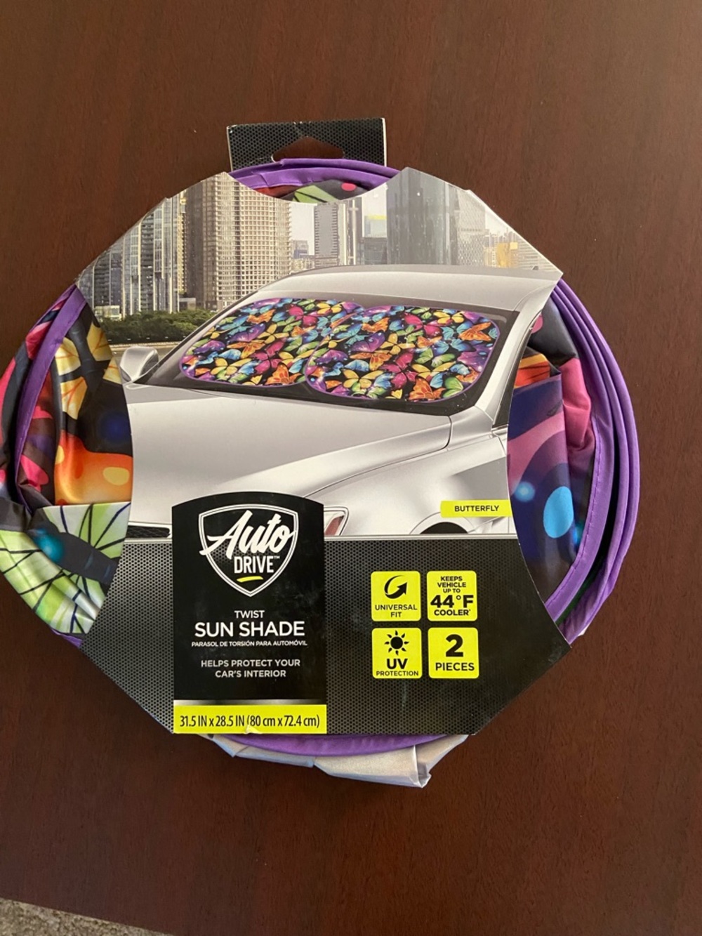 Auto Drive Purple Butterfly Twist Sun Shade - 2 Pack